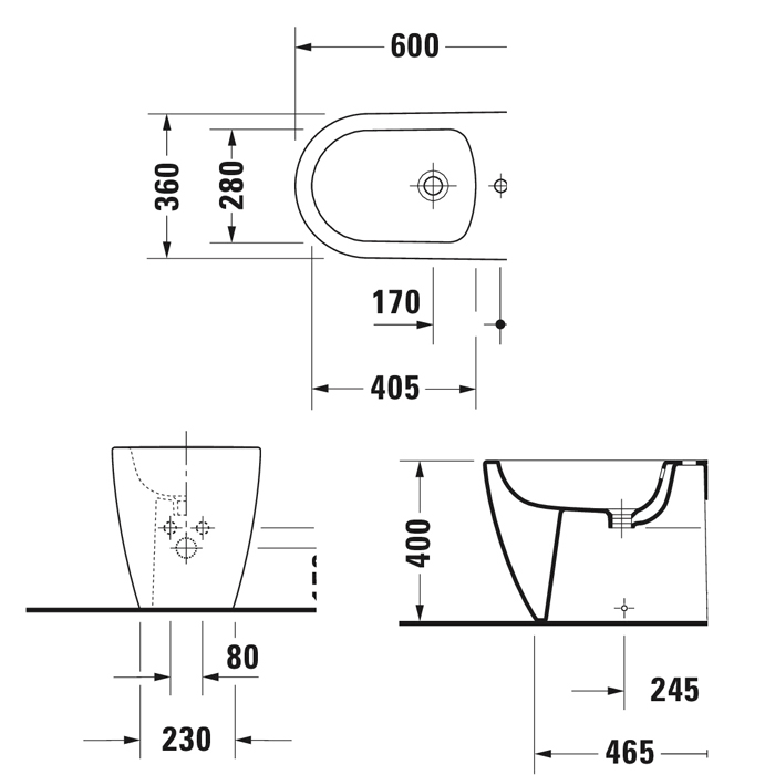 Duravit Bento Starck Box Биде напольное, 37x60см, с 1 отв., HygieneGlaze, цвет: белый глянцевый