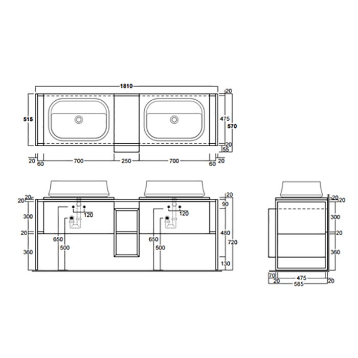SIMAS Frame Комплект мебели с 2 ящиками и открытым элементом, 181x57xh72см, напольный, Цвет: серый ясень/белый