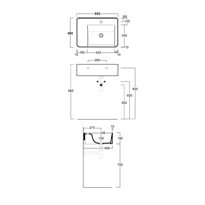 Simas Ratio Раковина чаша подвесная 65x46xh18 см, с 1 отв. для смесителя, без перелива, цвет: белый