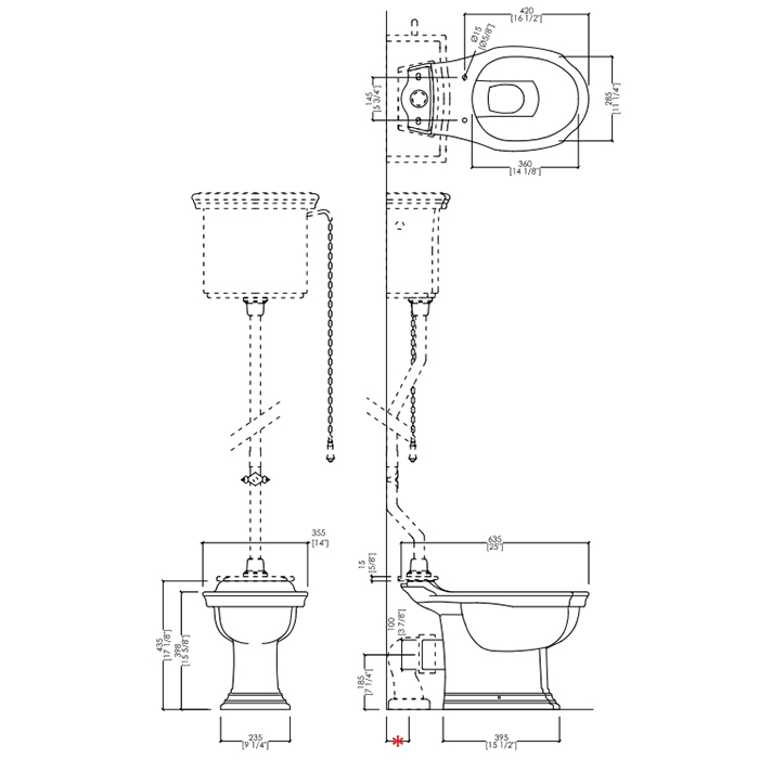 Devon&Devon Westminster Унитаз 64x36.5cм с высоким бачком, трубой, фурнитура золото