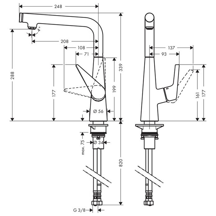 Hansgrohe Talis Select S, Смеситель для кухни, с выдвижным душем, Цвет: сталь