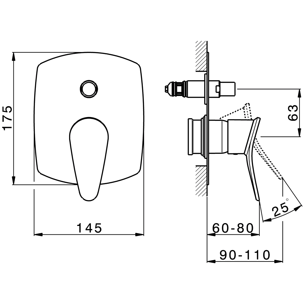 HUBER Harlock Встраиваемый однорычажный смеситель для душа, цвет: хром/черный матовый, 