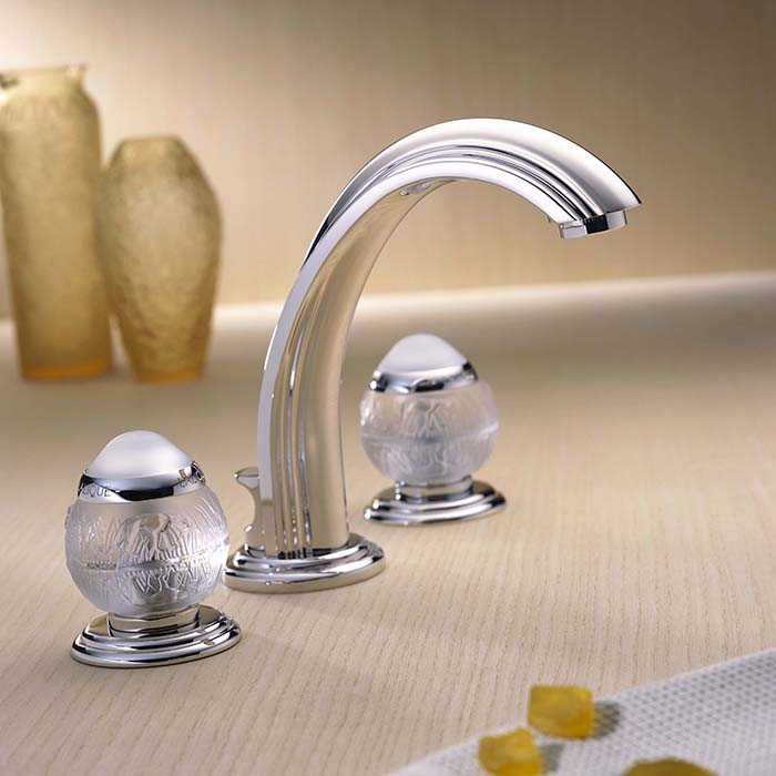 THG Panthere Cristal clair Смеситель для раковины, 3 отв., цвет: хром/прозрачный хрусталь