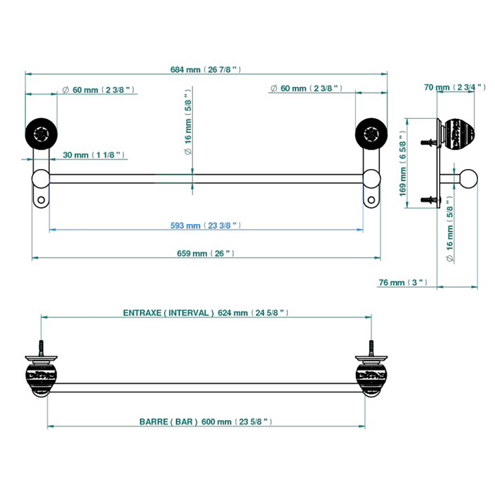 THG Marquise platinum decor Полотенцедержатель 60см., подвесной, декор белый/платина, цвет: хром
