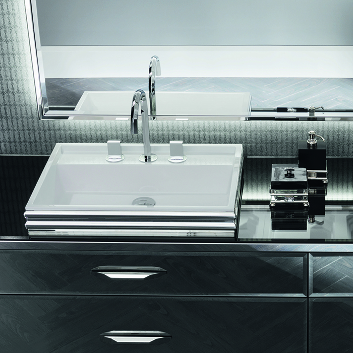 VITAGE milldue edition HILTON Комплект мебели с тумбой под раковину, раковиной ZURIGO63, зеркалом ZURIGO, 216 см, напольный, цвет: Fumè/сталь