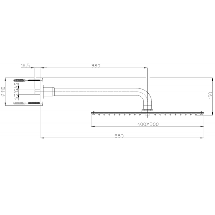 Bossini Paris-Rectangular Верхний душ 40x30см, настенный, цвет: хром