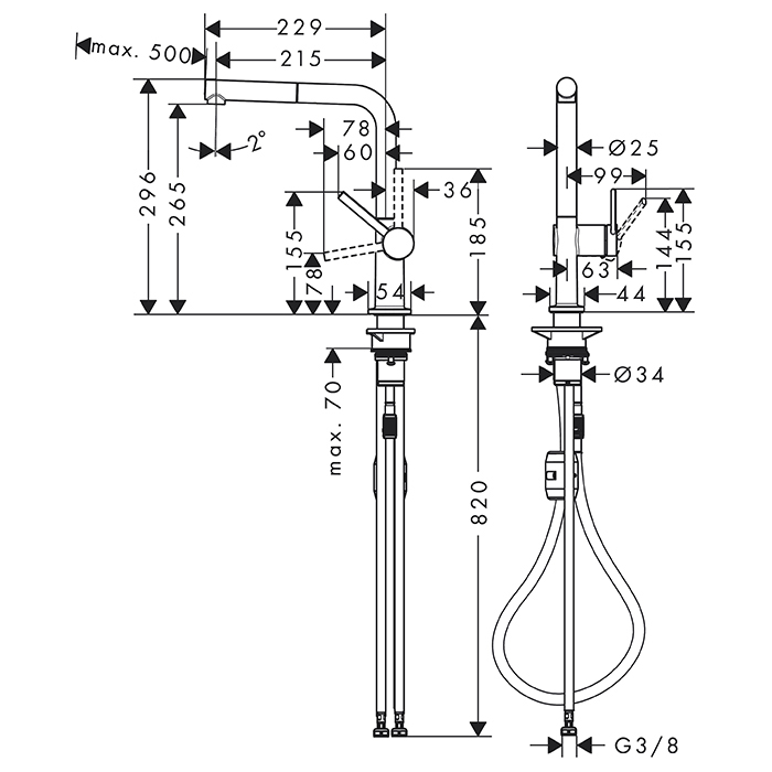 Hansgrohe Talis Смесиетель для раковины, на 1 отв., с выдвижным изливом, цвет: хром