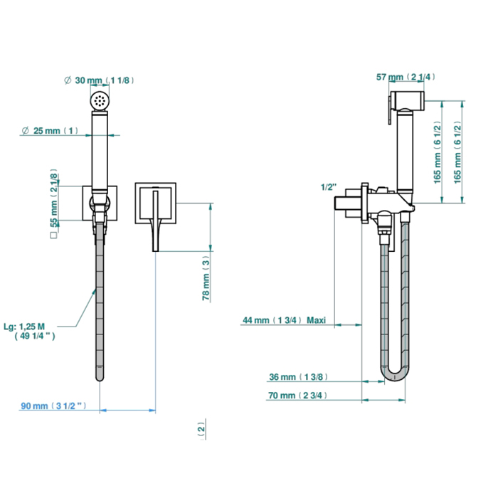 THG Hamptons Гигиенический душ в комплекте с встраиваемым однорычажным смесител, шланг 125см, держатель, с подвод воды, внешн часть, цвет: Polished nickel