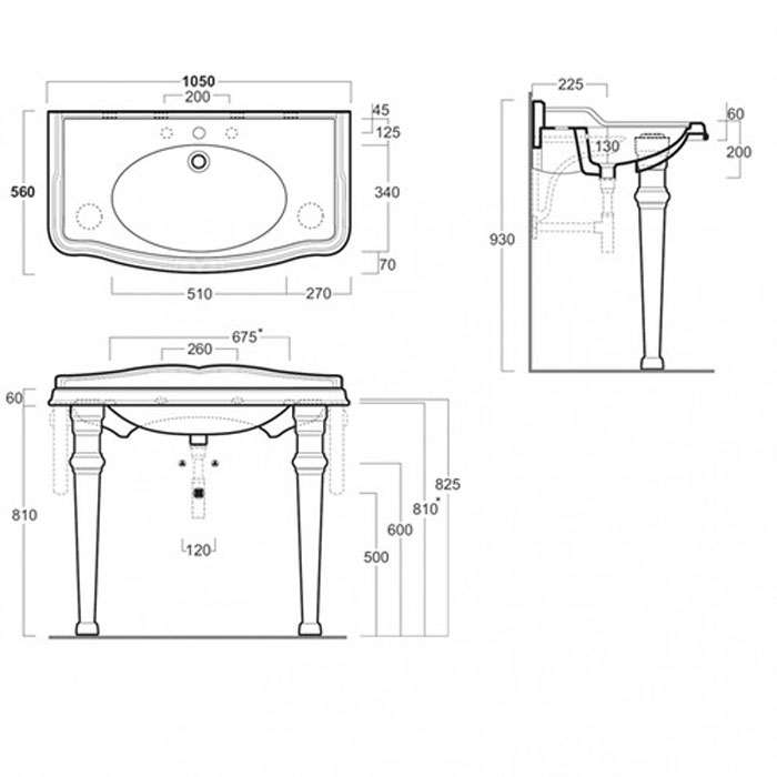TW Bristol 874.1 Консоль напольная 105х56см, с раковиной на 1 отв., цвет: белый/хром