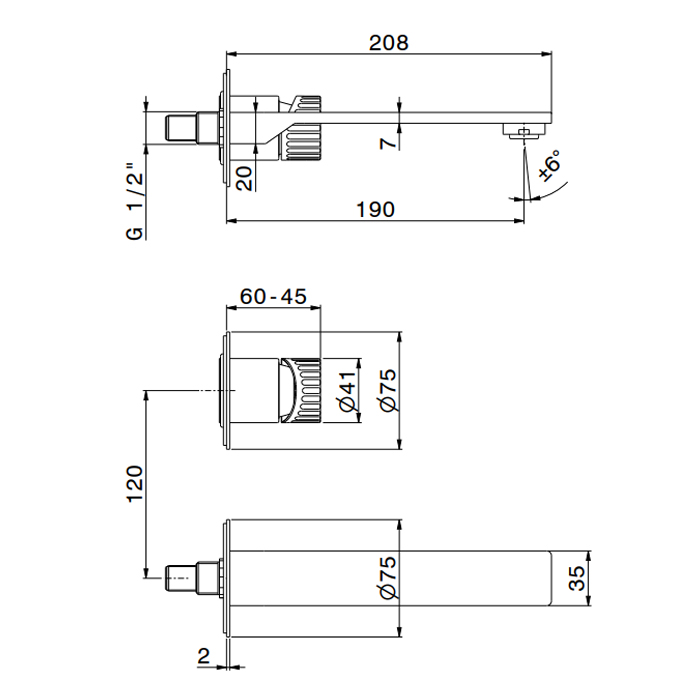Newform Steel Line Смеситель для раковины, настенный, без донного клапана, цвет: stainless steel