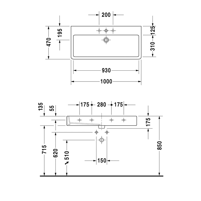 Duravit Vero Раковина подвесная 100x47см., с 1 отв., с переливом, с покрытием WonderGliss, цвет: белый