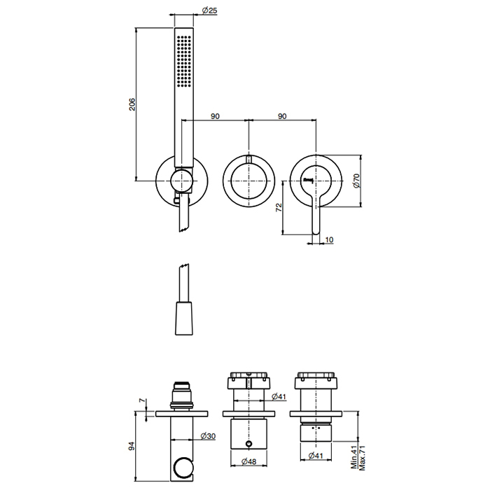Fima Carlo Frattini Snap Смеситель для душа, встраиваемый, с ручным душем, 2 источника, цвет: черный матовый