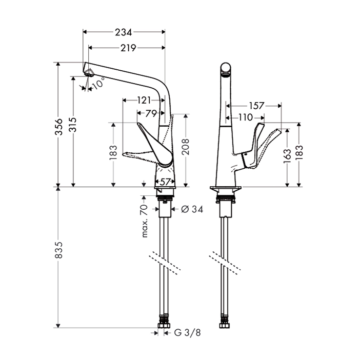 Hansgrohe Metris Смеситель  для кухни на 1 отв, поворотный и выдвижной излив, цвет: хром