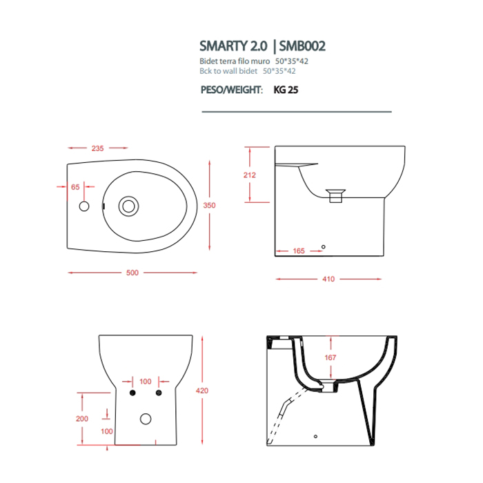 ARTCERAM/HIDRA  SMARTY Биде напольное  35х50 см, без крепежа, с 1 отв под смеситель, цвет: белый