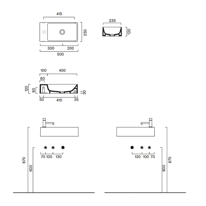 Catalano Premium Раковина 50х25см, без отв., подвесная, цвет: белый глянцевый