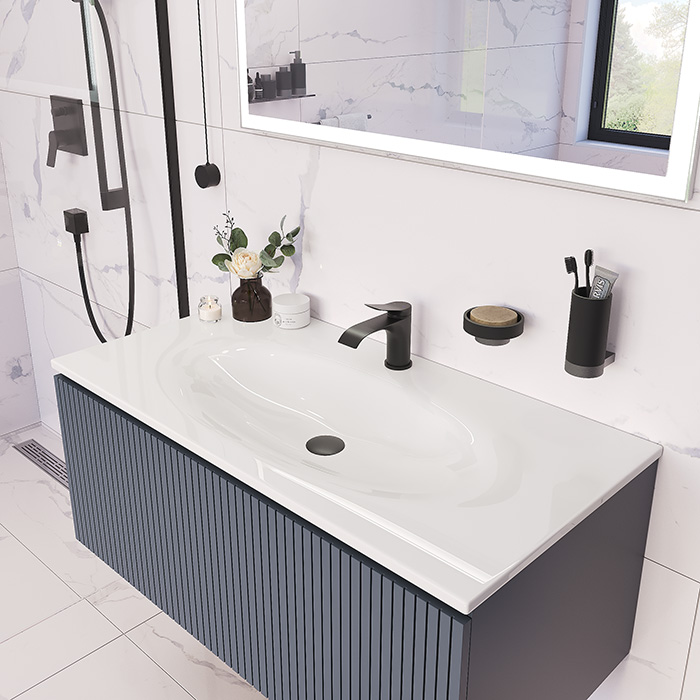 TW Shape комплект подвесной мебели 100х50см, с раковиной, с 1 выдвиж. ящиком с механизмом push-to-open, цвет: серый матовый RAL7016