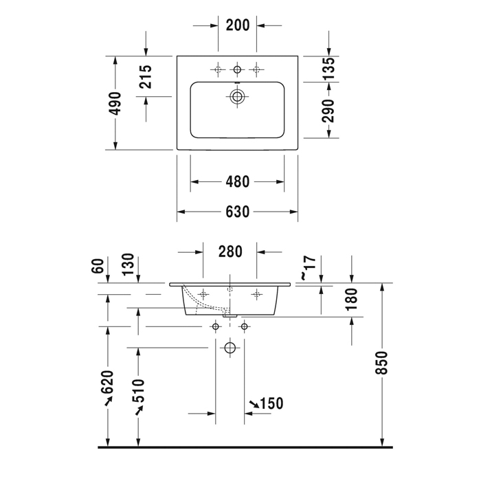 Duravit ME by Starck Раковина 63x49 см, 1 отв., цвет: белый