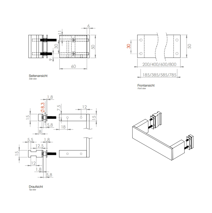 Decor Walther Brick DTG20 Ручка для душевых кабин 20см, подвесной, цвет: хром