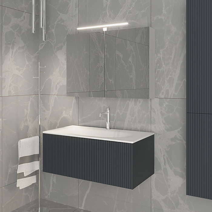 TW Shape комплект подвесной мебели 100х50см, с раковиной, с 1 выдвиж. ящиком с механизмом push-to-open, цвет: серый матовый RAL7016