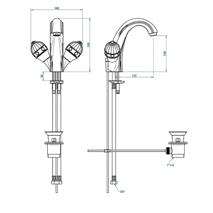 THG Amboise Jaspe rougе Смеситель для раковины на 1 отверстие, с донным клапаном, вставки красная яшма, цвет: полированное золото