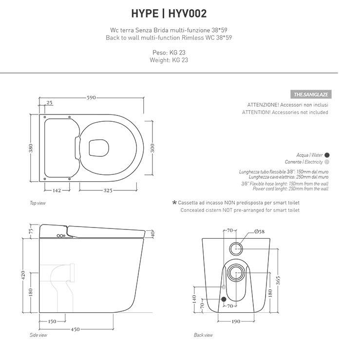 Artceram Hype Унитаз-биде 38х59см., напольный, безободковый, saniglaze, soft-close, с пультом управления, цвет: белый