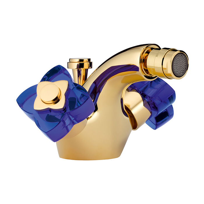 THG Pуtale de cristal bleu Смеситель для биде, 1 отв., цвет: золото/синий хрусталь