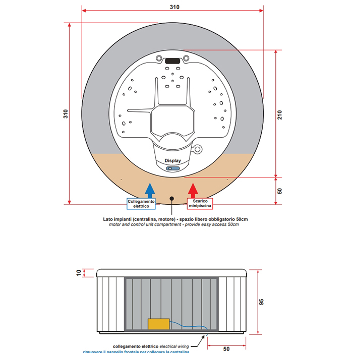 Gruppo Treesse Male Минибассейн 210*95см г/м, нагреватель 2kw, фильтр картридж, хромо-я, панель, цвет серый, акрил белый.