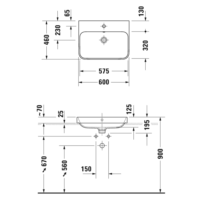 Duravit Happy D.2 Plus Раковина 60х46 см, 1 отв., с переливом, цвет: Anthracite matt/белый