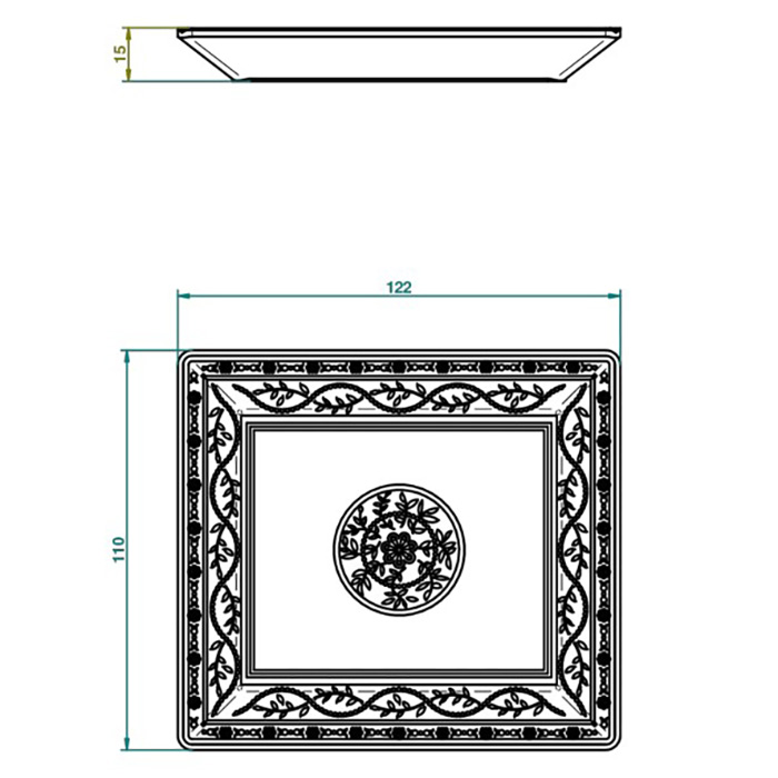 THG MARQUISE BLANC DECOR PLATINE Поднос керамический 122х110 мм., настольный, small size, декор платина, цвет: белый