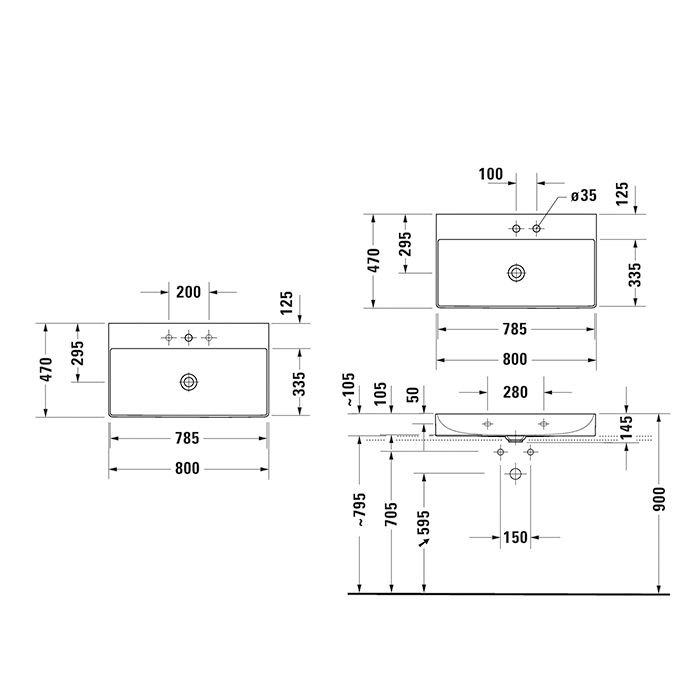 Duravit DuraSquare Раковина накладная 80x47см., с 1 отв., без перелива, с керамической крышкой, с креплениями, цвет: белый