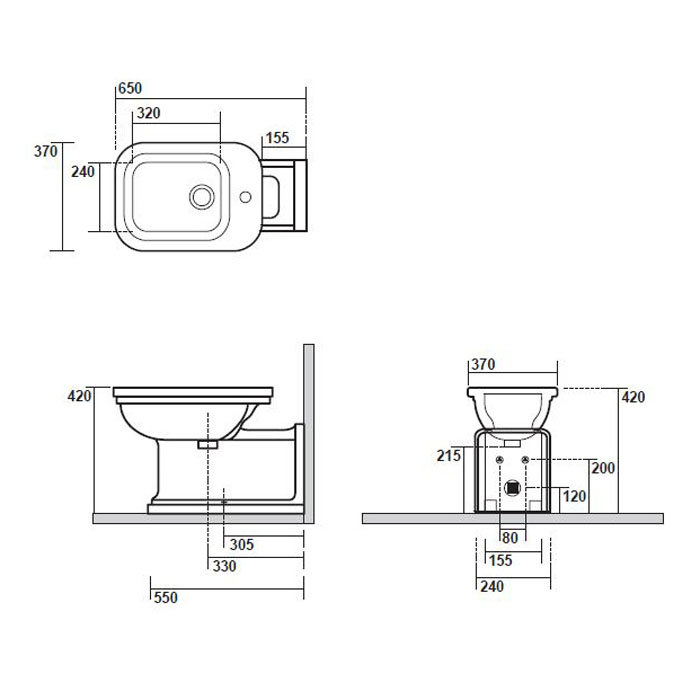 Kerasan Waldorf Биде напольное пристенное удлиненное "Prolongato" 65х37см с 1 отв. под смеситель, цвет: белый/золото