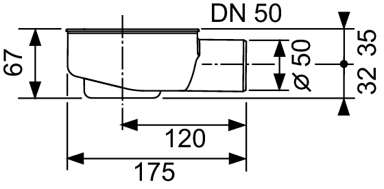 TECE drainline, сифон, 0,7 л/c, DN 50, выход вбок, высота монтажа от нижнего края сифона до верхнего края слива – 95 мм.