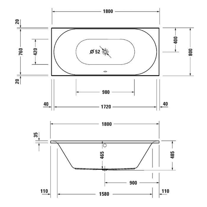 Duravit D-Neo Ванна 180x80см., встраиваемая, акриловая, цвет: белый