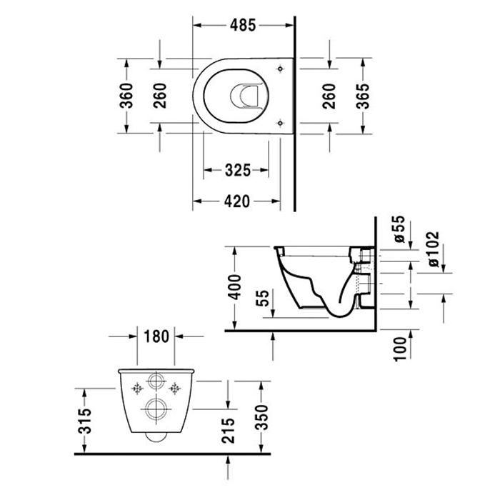 Duravit Darling New Унитаз подвесной компакт с вертикальным смывом, вкл. крепление Durafix, 36x48.5см, Цвет: Белый