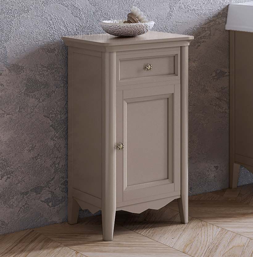 TW Veronica, Тумба 50.2/45x40/37.4 x h86.7см, 1 распашная дверка 1 выдвижной ящик, доводчики Blum (петли справа-DX), напольная, цвет: Tortora, ручки: Riflesso