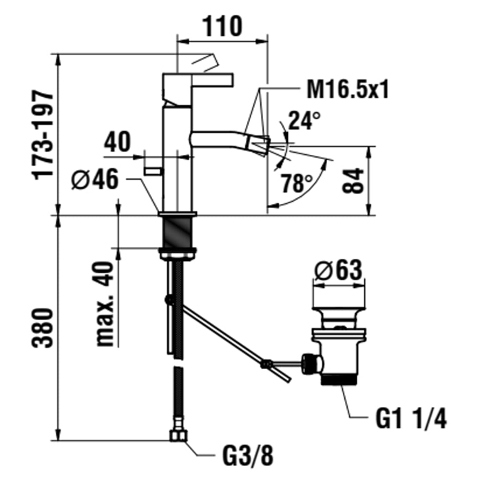 Laufen Kartell Смеситель для биде, на 1 отв, с донным клапаном, излив 110 мм, цвет: нержавеющая сталь (PVD)Kartell [5558] 