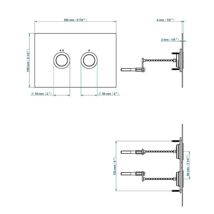 THG Клавиша смыва для унитаза двойная, для инсталляций TECE, цвет: хром