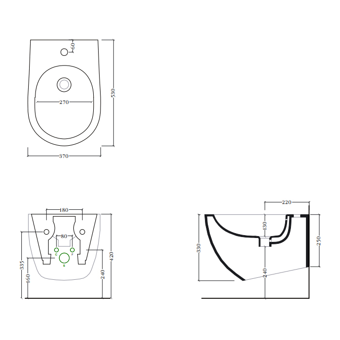 Artceram File 2.0 Биде подвесное 37х52 см, 1 отверстие, saniglaze, цвет: matera матовый
