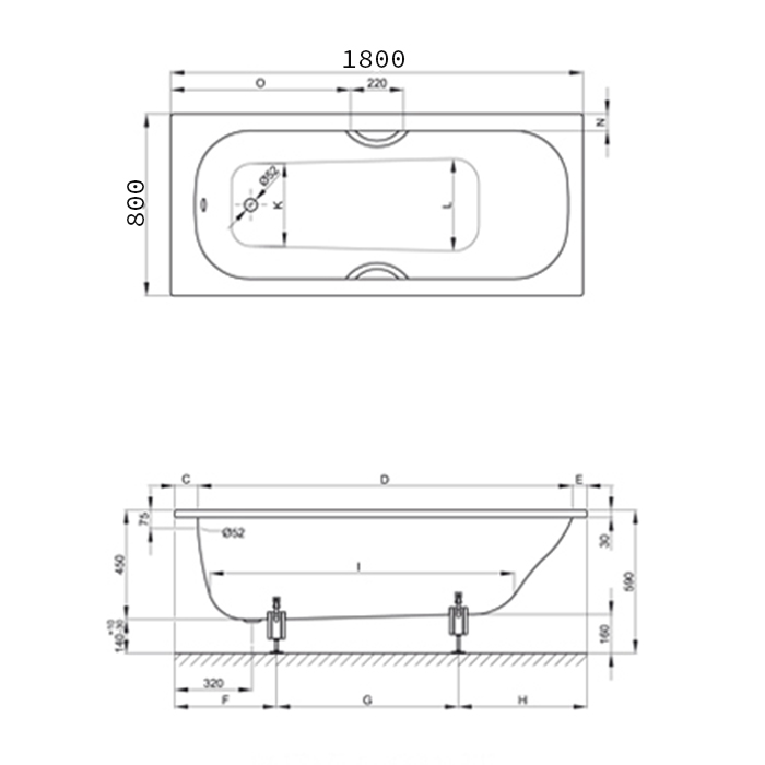 Bette Classic Ванна с шумоизоляцией встраиваемая, 180х80х45 см, BetteGlasur® Plus, цвет: белый
