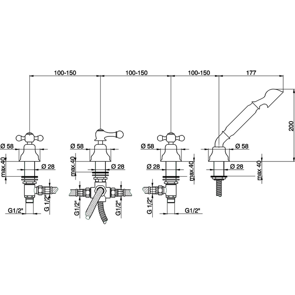 CISAL Arcana Ceramic Смеситель на борт ванны на 4 отверстия, без излива, цвет: золото
