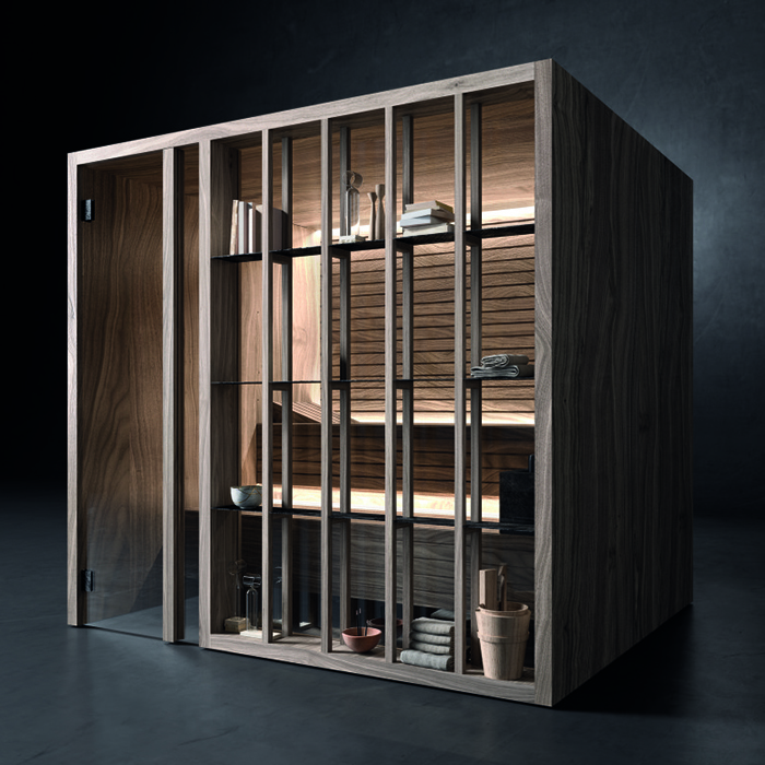 Effegibi Yoku H Shelf Хаммам 174x170х214см, пристенная, цвет: осина термообработанная/Calacatta Gold Extra