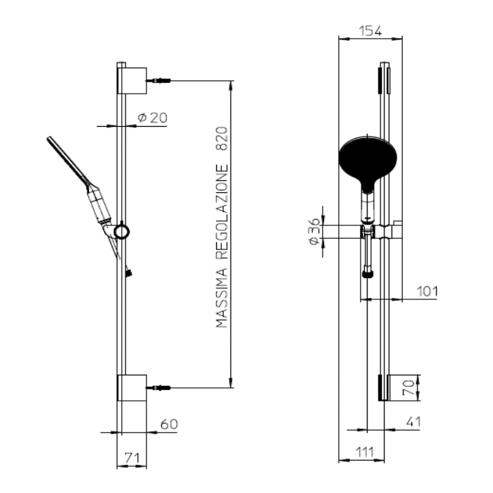 Bossini Apice Душевой гарнитур: штанга для душа с ручным душем и шлангом 150см., цвет: хром