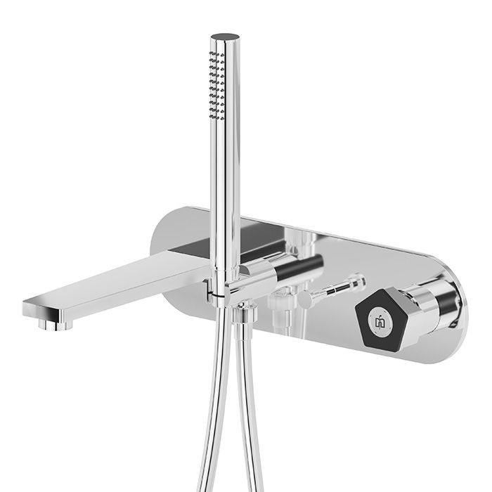 Newform ParkLE Смеситель для ванны, настенный, с ручным душем, цвет: хром/черный матовый