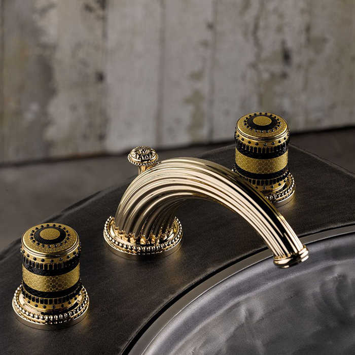 THG Monte Carlo porcelaine or Смеситель для раковины, с 3 отв., с донным клапаном, цвет: золото