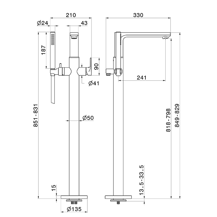 Newform B-Easy Смеситель для ванны, напольный, с ручным душем, внешняя часть, цвет: черный матовый