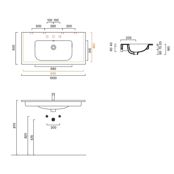 Catalano Italy Раковина 100x50см, с 1 отв., цвет: белый глянцевый