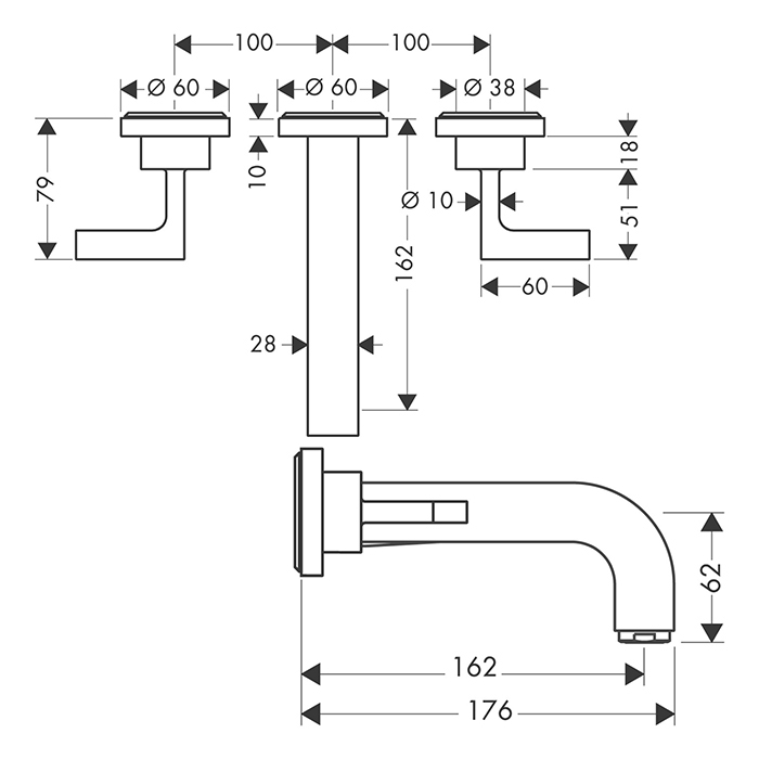 Axor Citterio Смеситель для раковины, встраиваемый, излив: 16.2см., ручка: рычаг, цвет: полированное золото