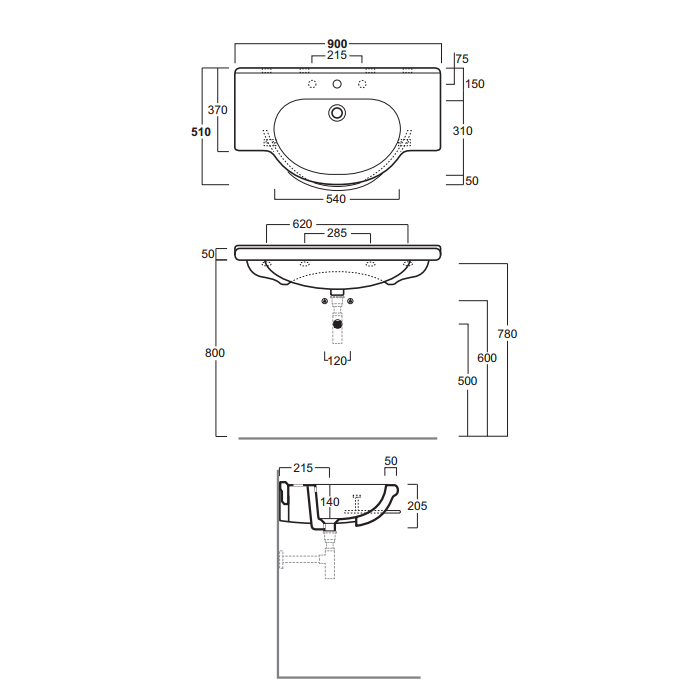 SIMAS Top e lavabi d'arredo Раковина-консоль 90 см, 1 отв., цвет: белый
