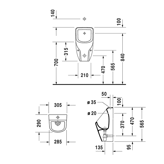 Duravit D-Code Писсуар 57.5х30.5см., с внешним подводом воды, цвет: белый