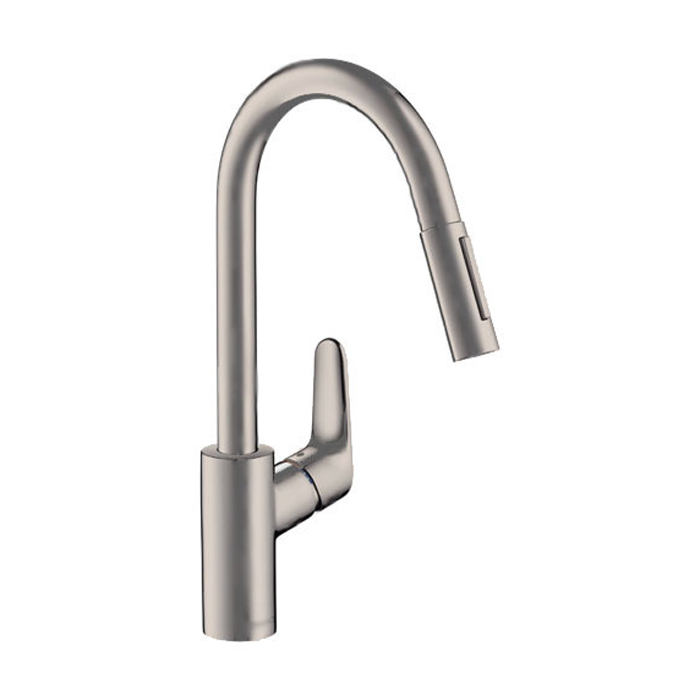 Hansgrohe Focus M41 Смеситель  для кухни на 1 отв, поворотный излив: 22см с вытяжным душем, 2jet, h:22.6см, sBox, цвет: нержавейка